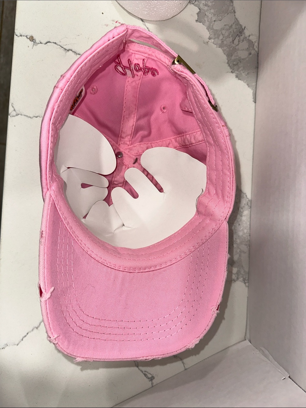 Pink Ribbon Distressed Baseball Cap - - Picture 7 of 8